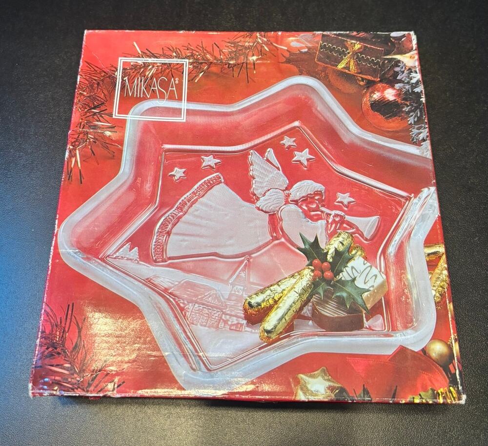 Mikasa Christmas Star Angel Sweet Dish SA950/212 9.25" Clear Glass Germany